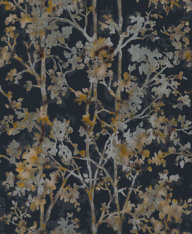 media image for Shimmering Foliage Wallpaper in Black/Multi from the Modern Metals Second Edition 274