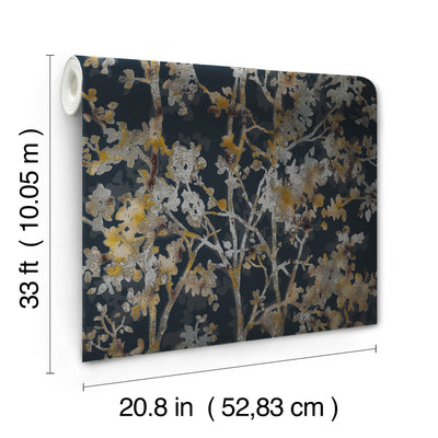 product image for Shimmering Foliage Wallpaper in Black/Multi from the Modern Metals Second Edition 96