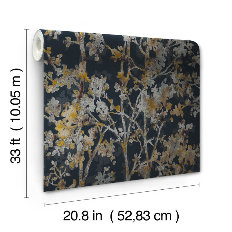 media image for Shimmering Foliage Wallpaper in Black/Multi from the Modern Metals Second Edition 251
