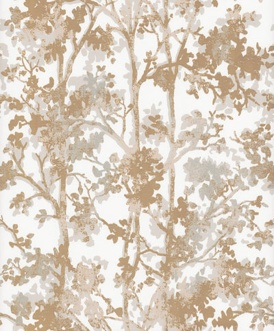 product image for Shimmering Foliage Wallpaper in White/Gold from the Modern Metals Second Edition 8