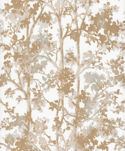product image of Shimmering Foliage Wallpaper in White/Gold from the Modern Metals Second Edition 597