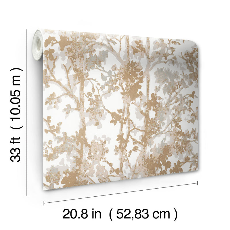 media image for Shimmering Foliage Wallpaper in White/Gold from the Modern Metals Second Edition 281