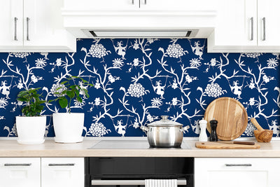 product image for Chinoiserie Silhouette Peel-and-Stick Wallpaper in Navy by NextWall 52