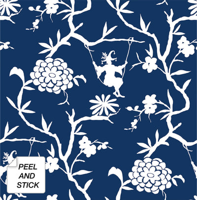 product image for Chinoiserie Silhouette Peel-and-Stick Wallpaper in Navy by NextWall 67