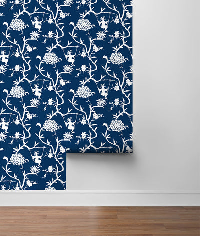product image for Chinoiserie Silhouette Peel-and-Stick Wallpaper in Navy by NextWall 60