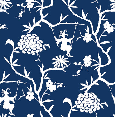 product image for Chinoiserie Silhouette Peel-and-Stick Wallpaper in Navy by NextWall 93