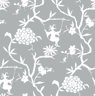 product image of Chinoiserie Silhouette Peel-and-Stick Wallpaper in Silver by NextWall 573