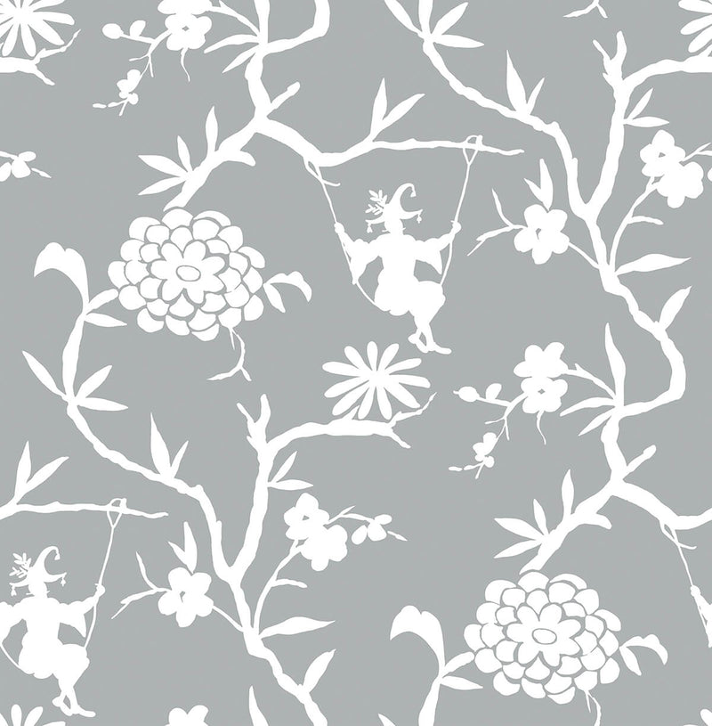 media image for Chinoiserie Silhouette Peel-and-Stick Wallpaper in Silver by NextWall 215