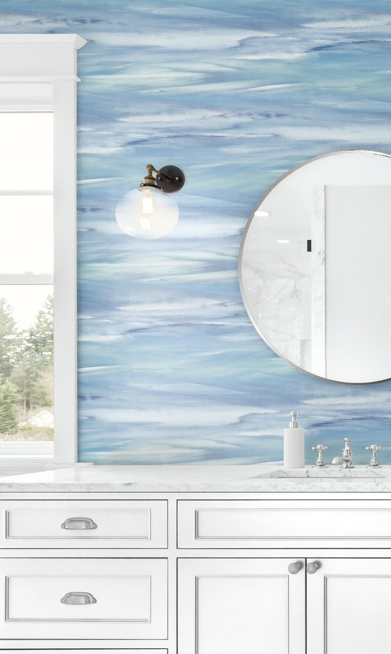 media image for Sirius Brushstroke Peel-and-Stick Wallpaper in Lakeside and Mint by NextWall 279