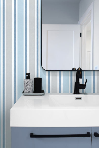 product image for Linen Cut Stripe Peel-and-Stick Wallpaper in Bluebird and Carrara by NextWall 63