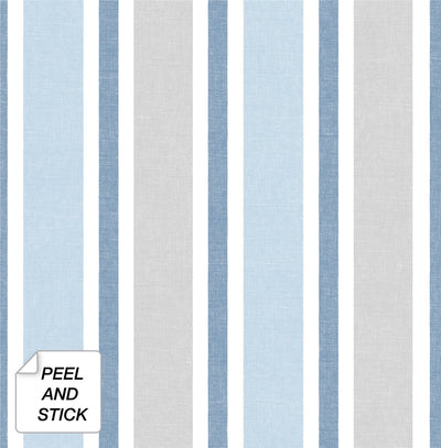 product image for Linen Cut Stripe Peel-and-Stick Wallpaper in Bluebird and Carrara by NextWall 28
