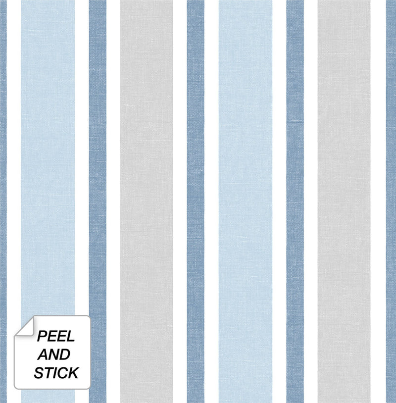 media image for Linen Cut Stripe Peel-and-Stick Wallpaper in Bluebird and Carrara by NextWall 272