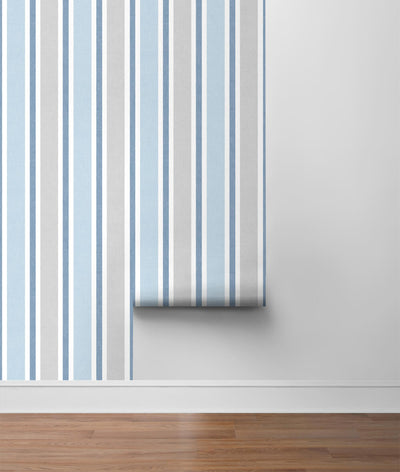 product image for Linen Cut Stripe Peel-and-Stick Wallpaper in Bluebird and Carrara by NextWall 81