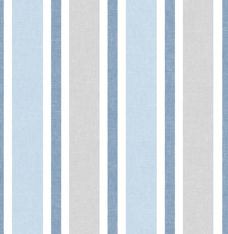 media image for Linen Cut Stripe Peel-and-Stick Wallpaper in Bluebird and Carrara by NextWall 26