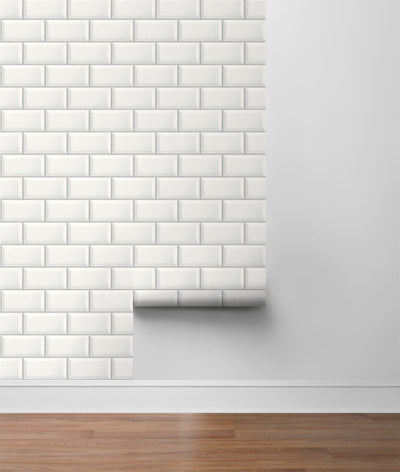 product image for Large Subway Tile Peel-and-Stick Wallpaper in Alabaster and Grey by NextWall 1