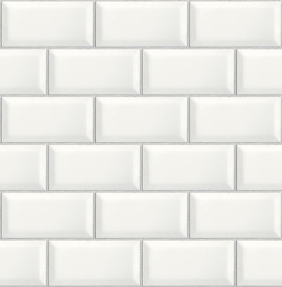 product image of sample large subway tile peel and stick wallpaper in alabaster and grey by nextwall 1 523