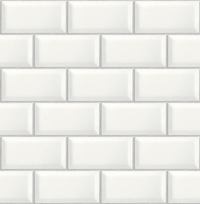 product image for Large Subway Tile Peel-and-Stick Wallpaper in Alabaster and Grey by NextWall 3