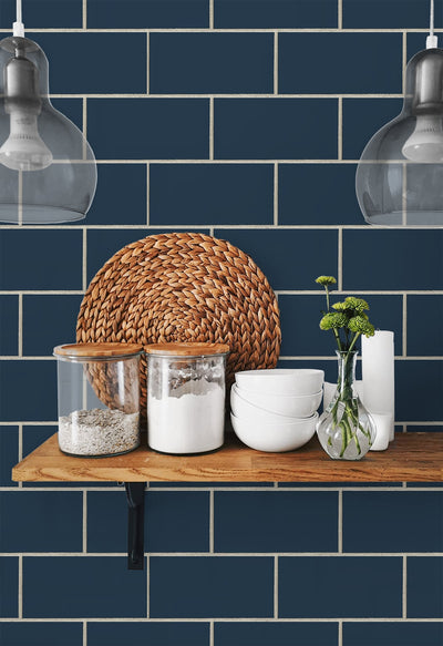 product image for Retro Subway Tile Peel-and-Stick Wallpaper in Navy by NextWall 24