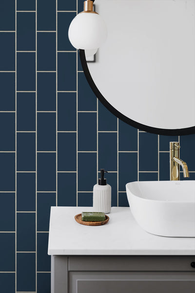 product image for Retro Subway Tile Peel-and-Stick Wallpaper in Navy by NextWall 47
