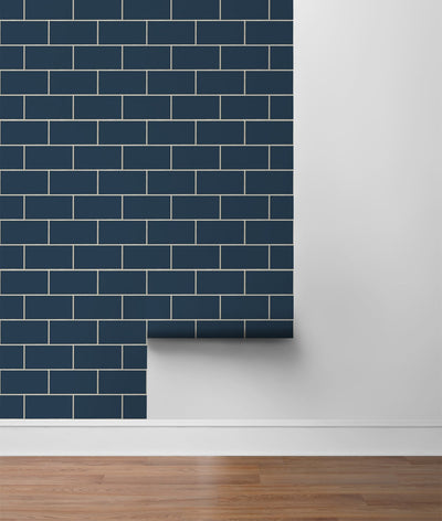 product image for Retro Subway Tile Peel-and-Stick Wallpaper in Navy by NextWall 90