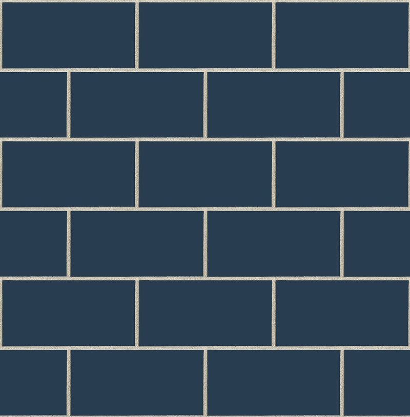 media image for Retro Subway Tile Peel-and-Stick Wallpaper in Navy by NextWall 234