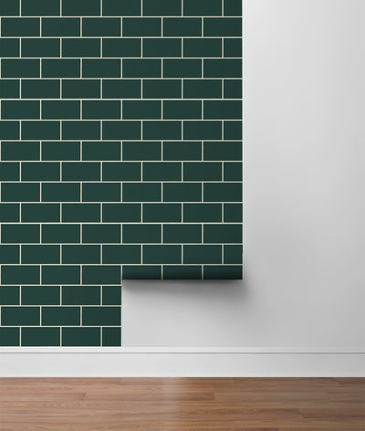 product image for Retro Subway Tile Peel-and-Stick Wallpaper in Evergreen by NextWall 64