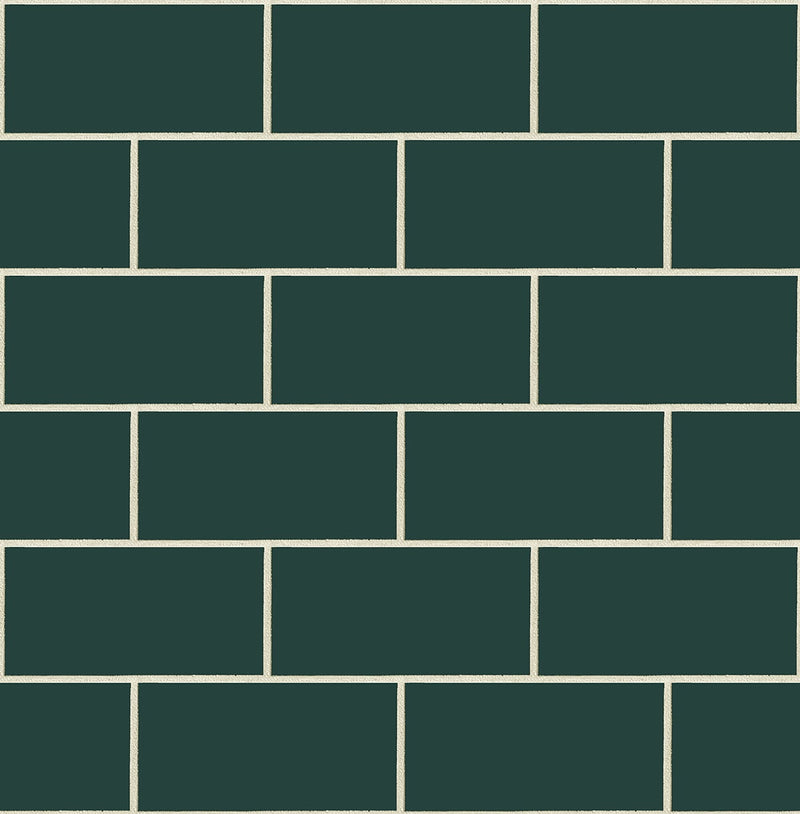 media image for Retro Subway Tile Peel-and-Stick Wallpaper in Evergreen by NextWall 260