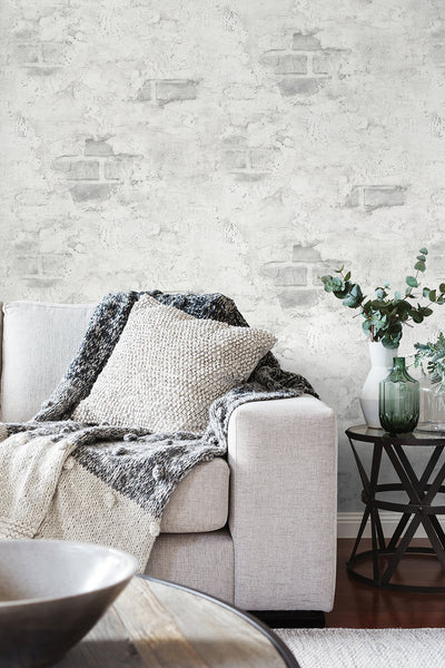 product image for Stuccoed Brick Peel-and-Stick Wallpaper in Fog Grey by NextWall 13