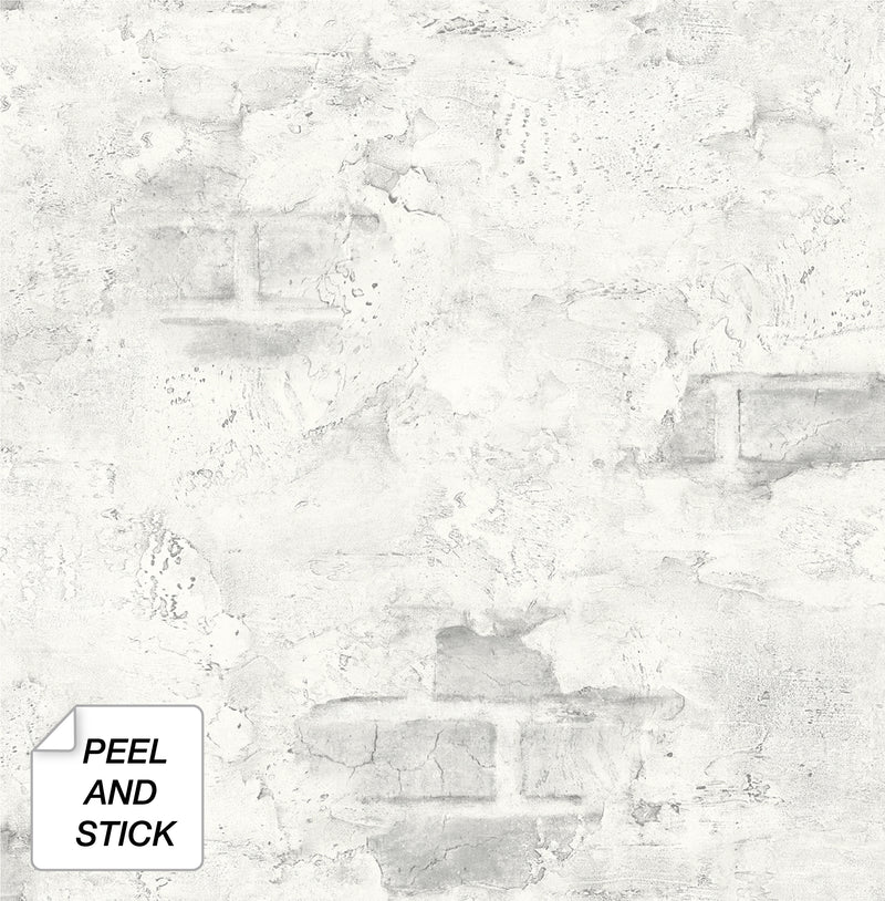 media image for Stuccoed Brick Peel-and-Stick Wallpaper in Fog Grey by NextWall 288