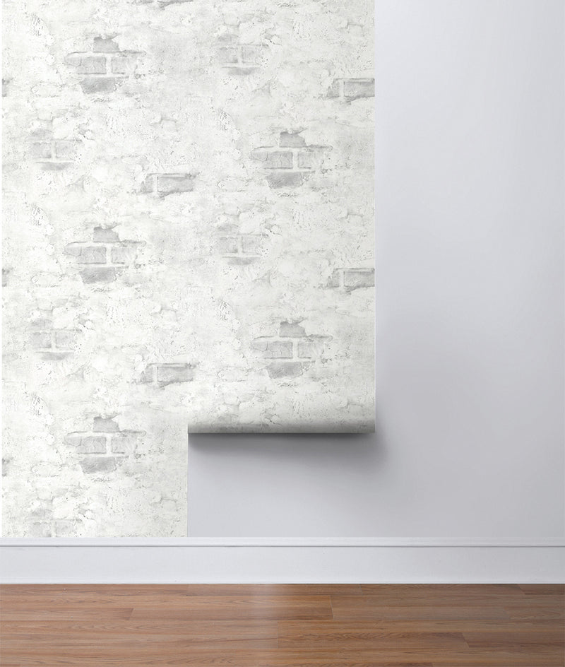 media image for Stuccoed Brick Peel-and-Stick Wallpaper in Fog Grey by NextWall 265
