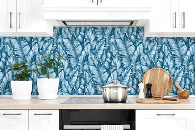 product image for Baha Banana Leaves Peel-and-Stick Wallpaper in Regatta Blue by NextWall 85
