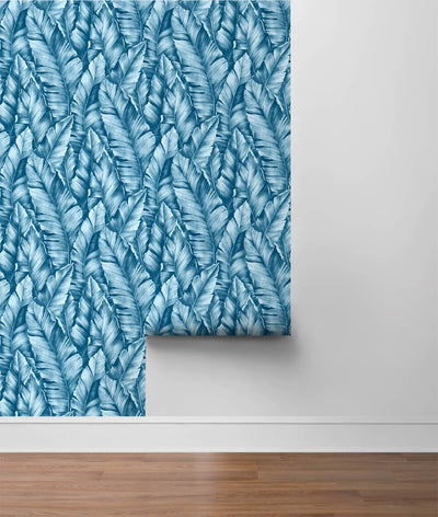 product image for Baha Banana Leaves Peel-and-Stick Wallpaper in Regatta Blue by NextWall 30