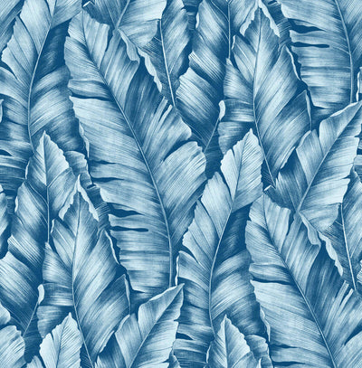 product image for Baha Banana Leaves Peel-and-Stick Wallpaper in Regatta Blue by NextWall 41