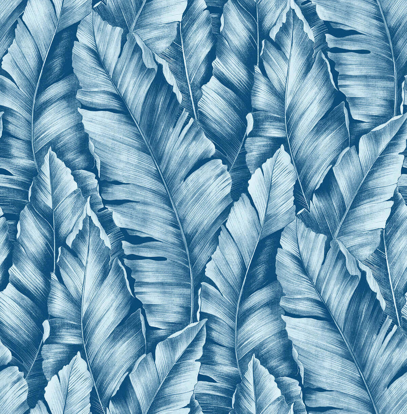 media image for Baha Banana Leaves Peel-and-Stick Wallpaper in Regatta Blue by NextWall 28