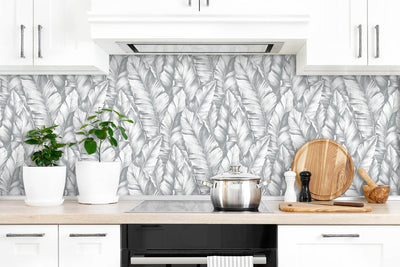 product image for Baha Banana Leaves Peel-and-Stick Wallpaper in Daydream Grey by NextWall 55