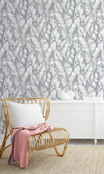 product image for Baha Banana Leaves Peel-and-Stick Wallpaper in Daydream Grey by NextWall 10