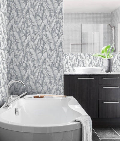 product image for Baha Banana Leaves Peel-and-Stick Wallpaper in Daydream Grey by NextWall 42