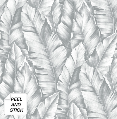 product image for Baha Banana Leaves Peel-and-Stick Wallpaper in Daydream Grey by NextWall 1