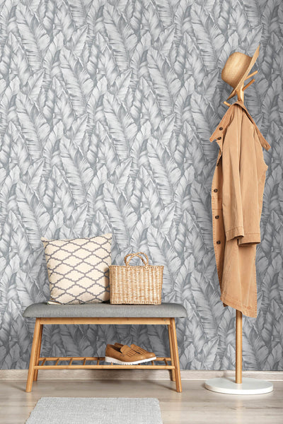 product image for Baha Banana Leaves Peel-and-Stick Wallpaper in Daydream Grey by NextWall 92