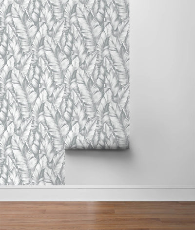 product image for Baha Banana Leaves Peel-and-Stick Wallpaper in Daydream Grey by NextWall 3