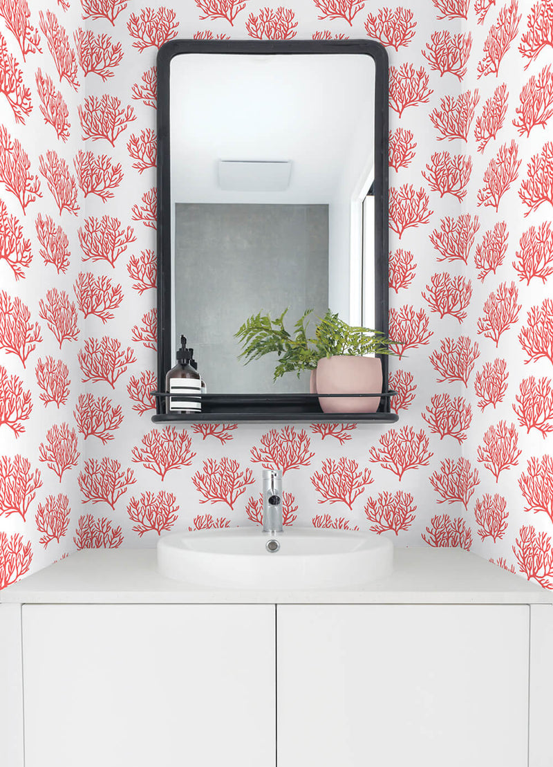 media image for Coastal Coral Reef Peel-and-Stick Wallpaper in Vermillion by NextWall 280