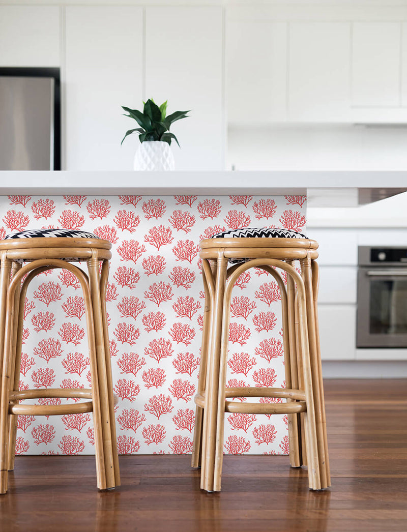 media image for Coastal Coral Reef Peel-and-Stick Wallpaper in Vermillion by NextWall 267