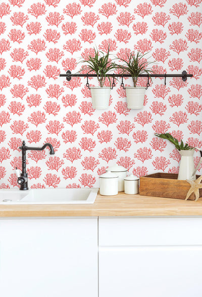 product image for Coastal Coral Reef Peel-and-Stick Wallpaper in Vermillion by NextWall 94