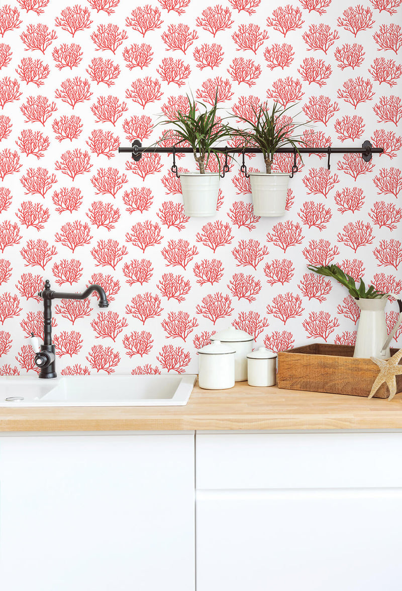 media image for Coastal Coral Reef Peel-and-Stick Wallpaper in Vermillion by NextWall 237