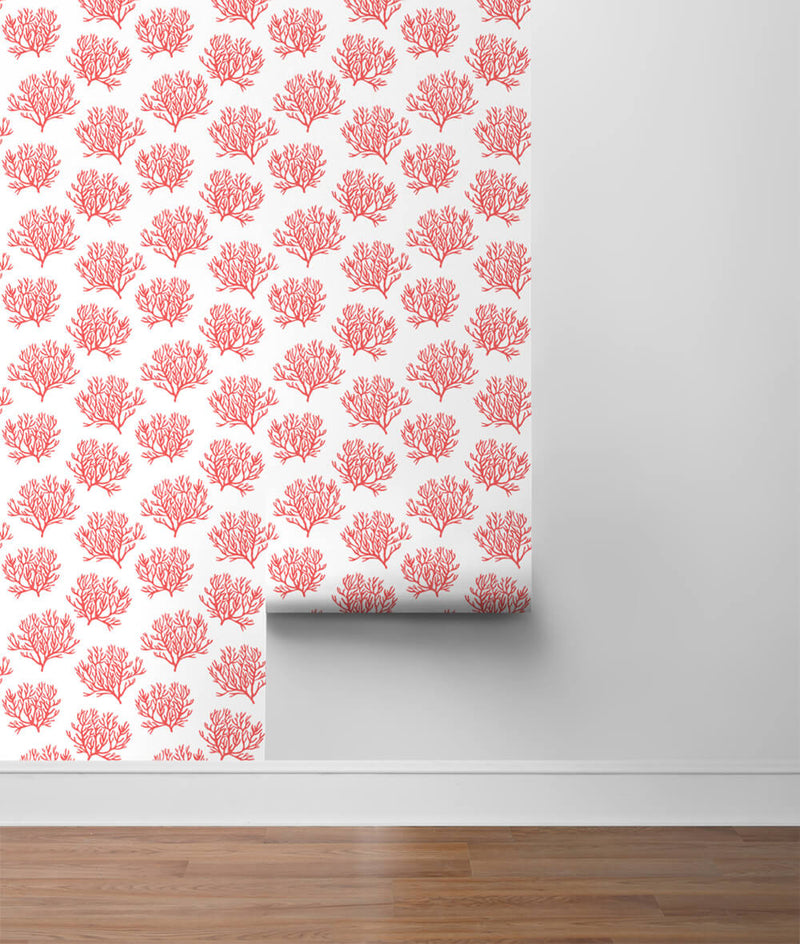 media image for Coastal Coral Reef Peel-and-Stick Wallpaper in Vermillion by NextWall 291