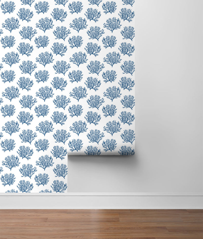 media image for Coastal Coral Reef Peel-and-Stick Wallpaper in Marine Blue by NextWall 273