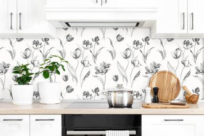 product image for Tulip Toss Peel-and-Stick Wallpaper in Black and White by NextWall 91