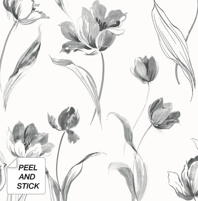 product image for Tulip Toss Peel-and-Stick Wallpaper in Black and White by NextWall 31