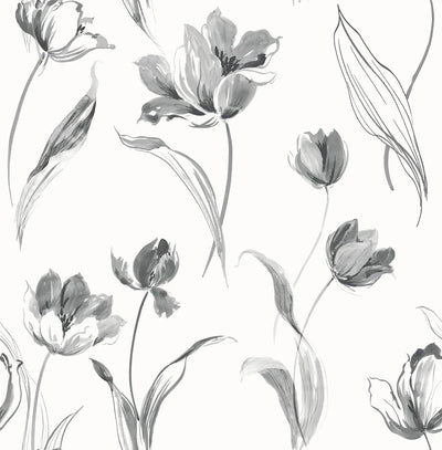 product image of Tulip Toss Peel-and-Stick Wallpaper in Black and White by NextWall 570