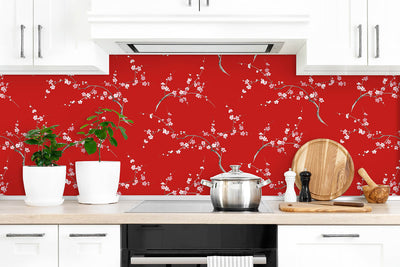 product image for Cherry Blossom Floral Peel-and-Stick Wallpaper in Scarlet and Petal Pink by NextWall 78